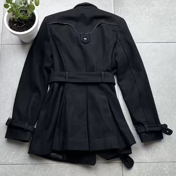 Miss Sixty Military Style Black jacket Pleated Flared Wool Pea Coat belt XS Cute - Picture 4 of 4